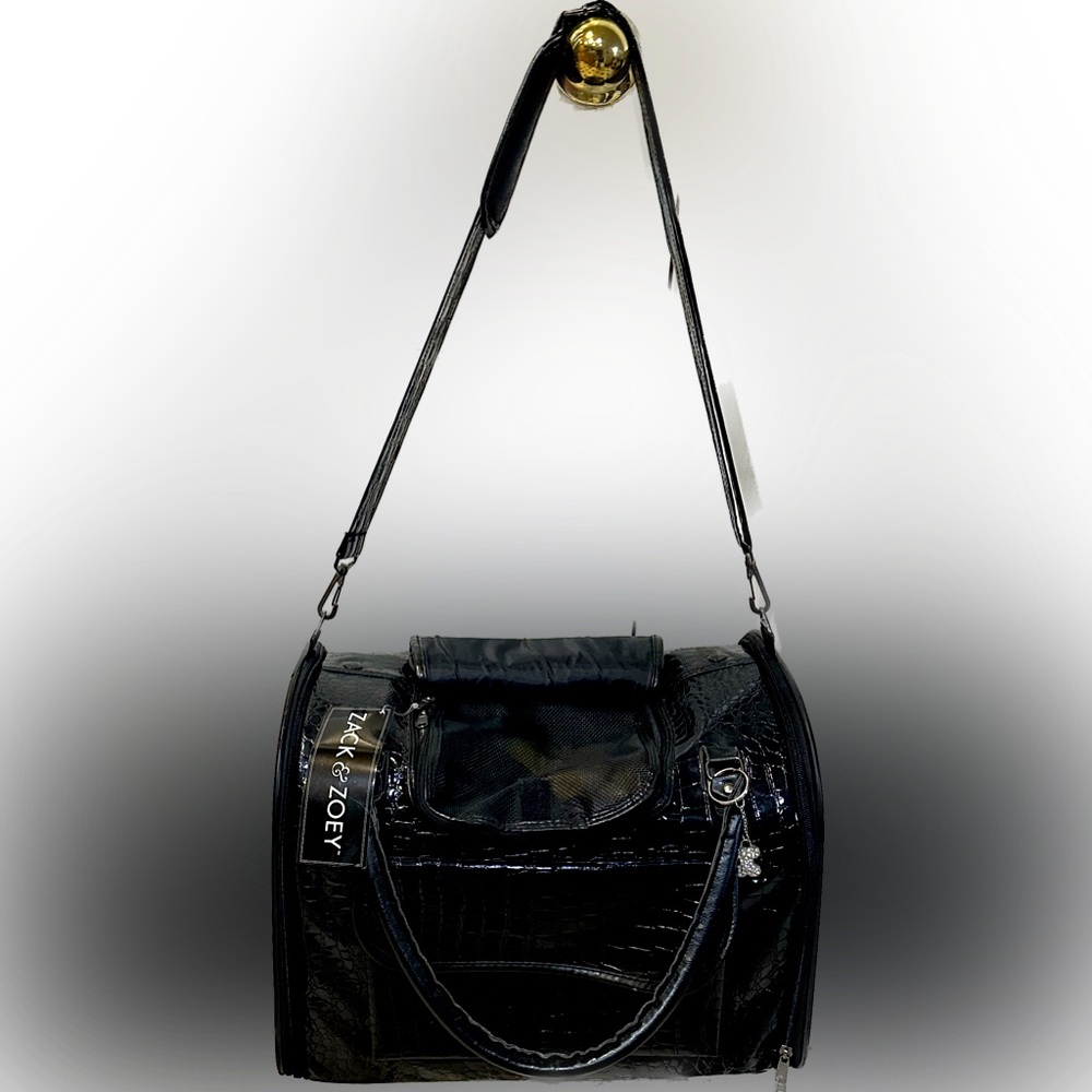 Zack & Zoey Pet Carrier Dog Cat black crocodile embossed puppy travel bag purse - Picture 8 of 10